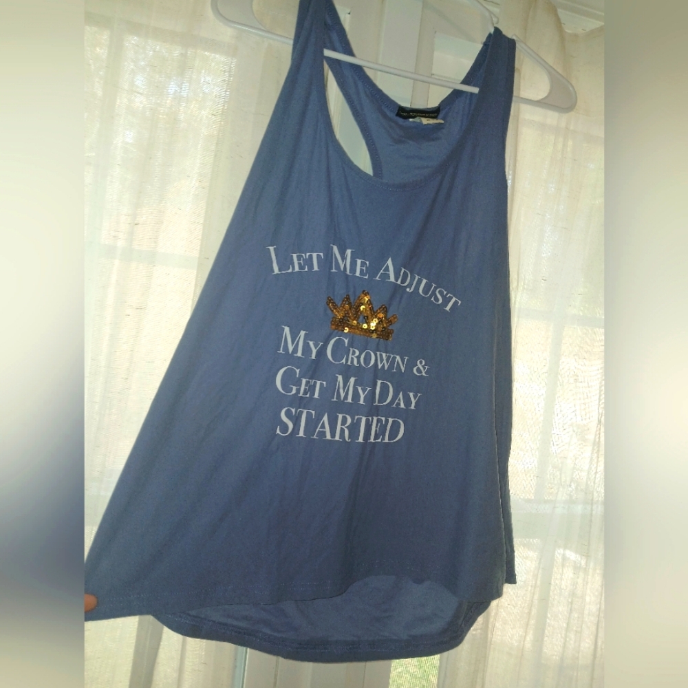 Blue Pajama Tank Top with Gold Crown Print